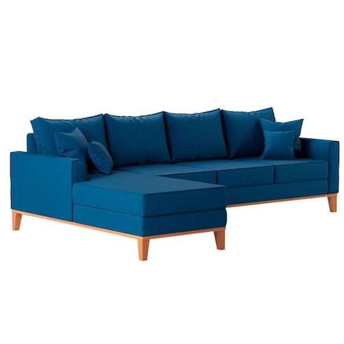 Sofá 4 Lugares Beny Com Chaise Esquerdo Linho Azul Marinho Menor preço em Sofá 4 Lugares Beny Com Chaise Esquerdo Linho Azul Marinho