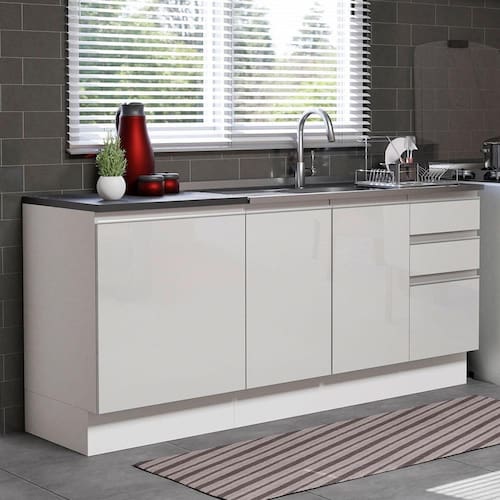 Kit com 2 Balcões de Cozinha Madesa Acordes 100% MDF (Sem Tampo e Pia) - Frentes Branco Brilho Menor preço em Kit com 2 Balcões de Cozinha Madesa Acordes 100% MDF (Sem Tampo e Pia) - Frentes Branco Brilho