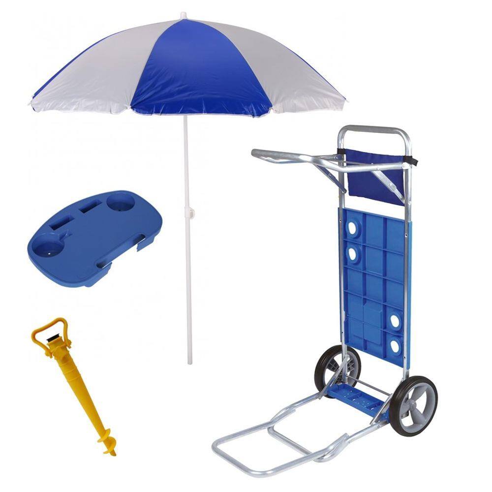 Kit Carrinho De Praia Com Avanço + Mesa Portatil + Guarda Sol + Saca Areia  - Mor | Ponto