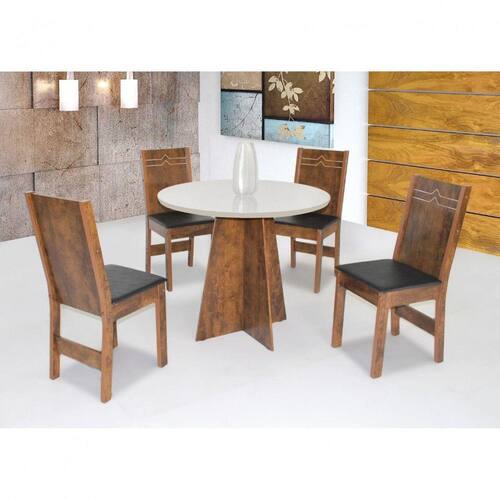 Conjunto Mesa Redonda 90x90 e 4 Cadeiras Mel-off White Slin Viero