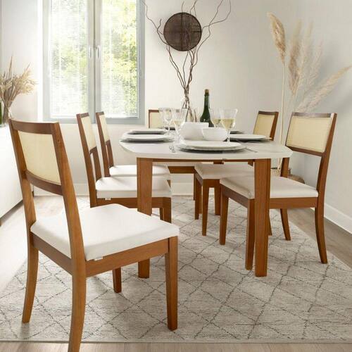 Conjunto Mesa Extensível Oval 4 Cadeiras Madeira Maciça Encosto