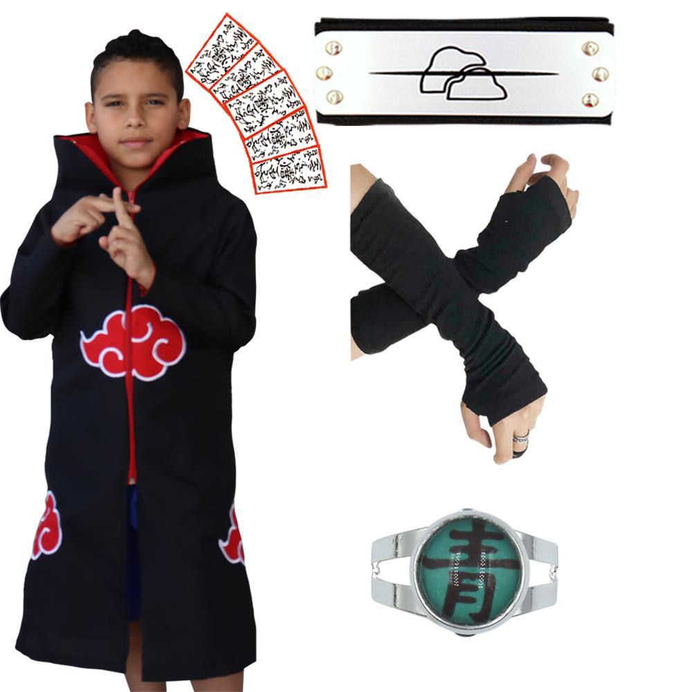 Manto Akatsuki Infantil + Bandana Anel Deidara + Luva Naruto | Ponto