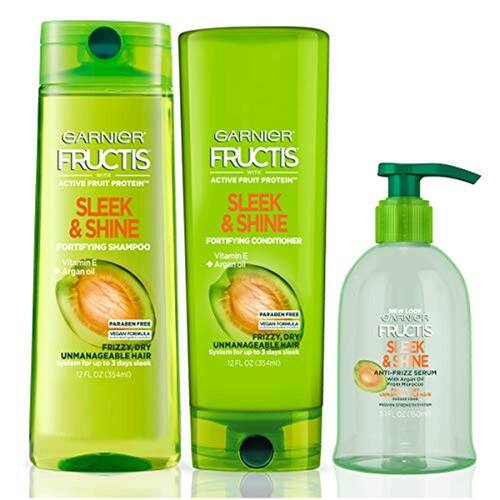 Garnier Fructis Sleek e Shine Shampoo, Condicionador e Soro AntiFrizz
