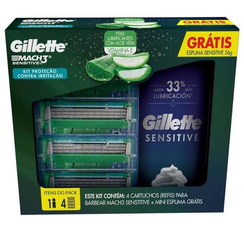 Menor preço em Cargas de Aparelho para Barbear Gillette Mach3 Sensitive e Ganhe 1 Mini Espuma