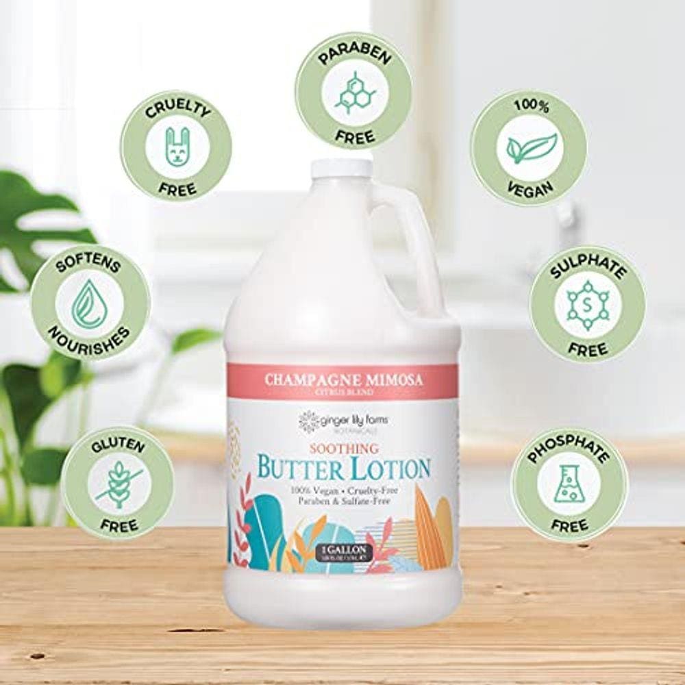 Ginger Lily Farms Botanicals Soothing Butter Lotion For Dry Skin Champagne Mimosa 100 Vegan Cruelty Free Ci Blend Scent 1 Gallon Reill 128 Fl Ponto