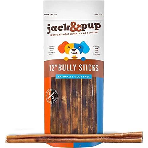 Jack&Pup Thick Bully Sticks 12 Inch Premium Dog Bully Sticks for Large