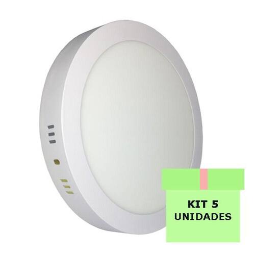 Kit 5 Luminária Led Painel Plafon Sobrepor 18W Redondo 22cm Branco