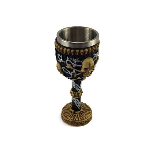 Taça Cálice Em Aço Inox e Resina Crânio Medieval 4 Caveiras Osso Rock