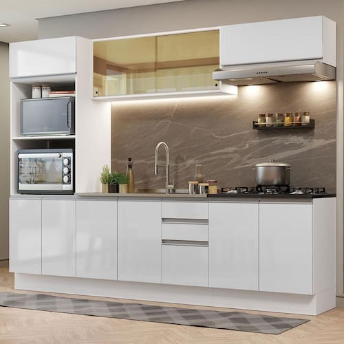 Cozinha Completa 100% MDF Madesa Acordes 270007 com Armário e Balcão - Frentes Branco Brilho Menor preço em Cozinha Completa 100% MDF Madesa Acordes 270007 com Armário e Balcão - Frentes Branco Brilho