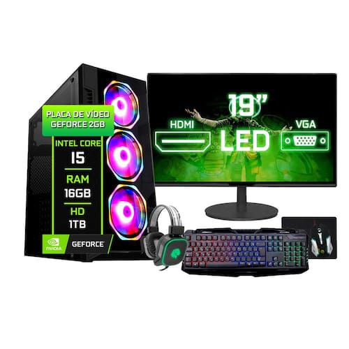 Pc Gamer Completo Neologic Streamer Nli83666 Intel I5 10400F 16Gb (Gtx1650  4Gb) Ssd 240Gb + Hd 1Tb 400W 80 Plus + 2 Monitores 21 + Cadeira - Faz a Boa!