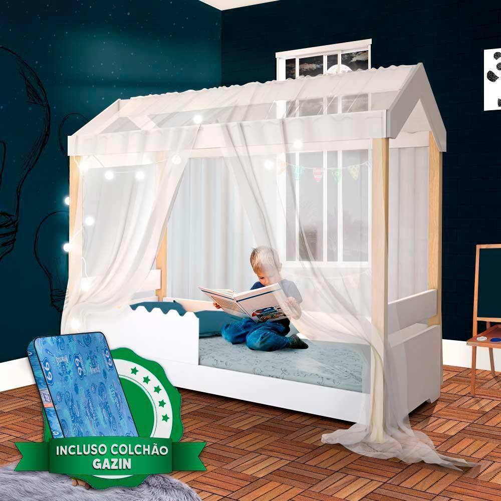 Mini Cama Infantil Com Voal Branco Jhulia Divaloto Com Colchão Gazin | Ponto