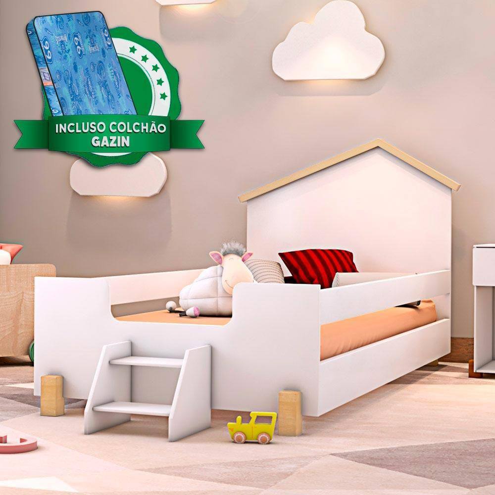 Cama Montessoriana Casinha Infantil Com Escadinha Branco Ayla Divaloto Com Colchão  Gazin | Ponto