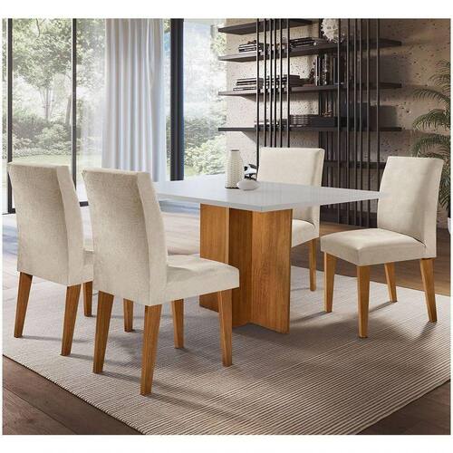 Olivia Em Ponto Cruz Mesa Olivia em Mdf Com 4 Cadeiras Grecia Creme, Off White e Imbuia | Ponto