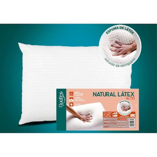 Travesseiro Látex ALTO - Capa 100% algodão 200 fios - 50 x 70 cm - Duoflex Menor preço em Travesseiro Látex ALTO - Capa 100% algodão 200 fios - 50 x 70 cm - Duoflex
