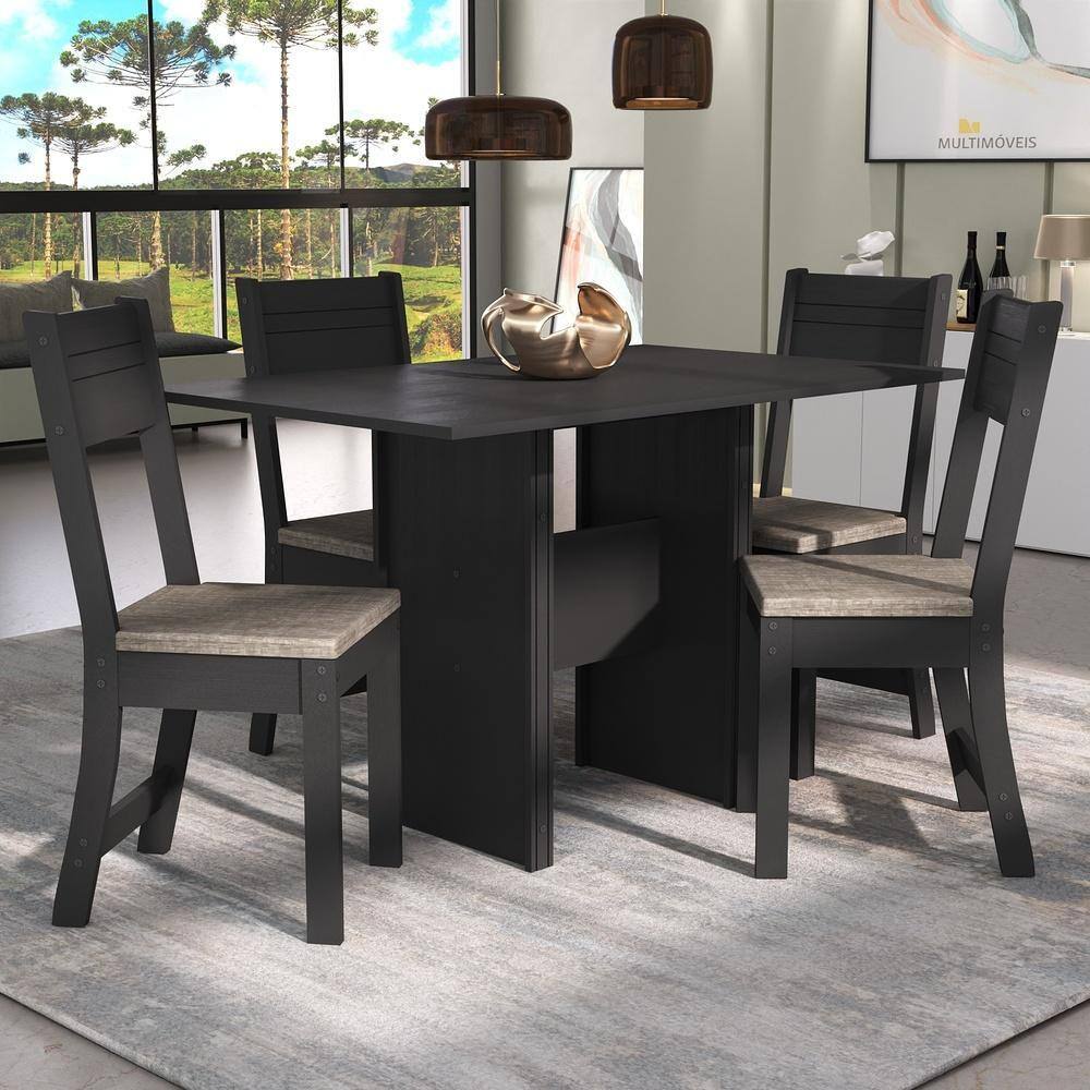  Conjunto Sala de Jantar Mesa 108 cm com 4 cadeiras Siena Multimóveis Ex1002 Preto 