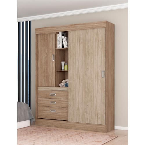 Guarda-Roupa Demóbile Slim com 2 Portas e 3 Gavetas - Nogal Vanilla Touch Menor preço em Guarda-Roupa Demóbile Slim com 2 Portas e 3 Gavetas - Nogal Vanilla Touch