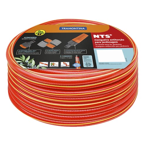 Mangueira NTS® 1/2" Tramontina Antitorção Vermelha em PVC 4 Camadas 25 m com Engates Rápidos e Esguicho Menor preço em Mangueira NTS® 1/2" Tramontina Antitorção Vermelha em PVC 4 Camadas 25 m com Engates Rápidos e Esguicho