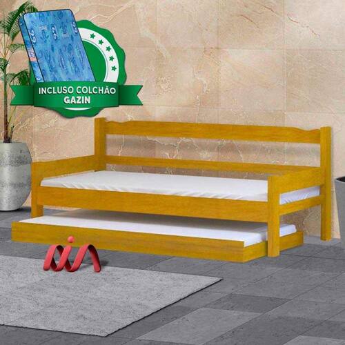 Sofá Cama Com Cama Auxiliar Solteiro Madeira Maciça Esmeralda Nemargi