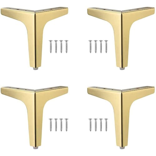 Conjunto de 4 pés móveis triângulo metálico, pés de armário dourados, pés de móveis triângulo, pés de sofá DIY, pernas de mesa de móveis, pernas de mó