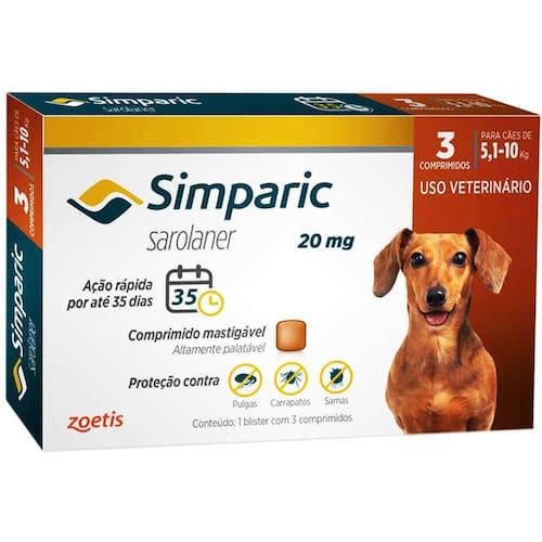 Antipulgas Para Cachorro Simparic De 5 A 10Kg 3 Comprimidos Menor preço em Antipulgas Para Cachorro Simparic De 5 A 10Kg 3 Comprimidos