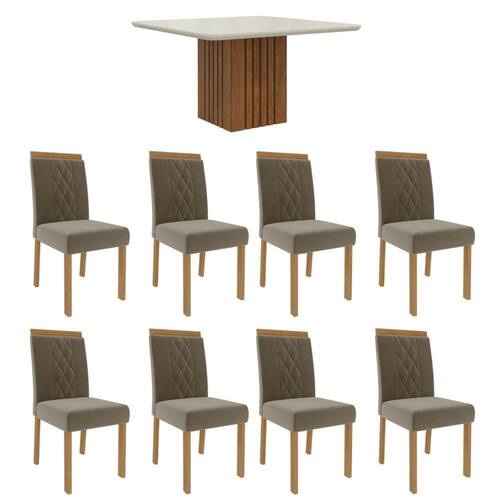 Conjunto de Mesa para Sala de Jantar Ana com 8 Cadeiras Alice-Cimol -  Savana / Offwhite / Joli no Shoptime