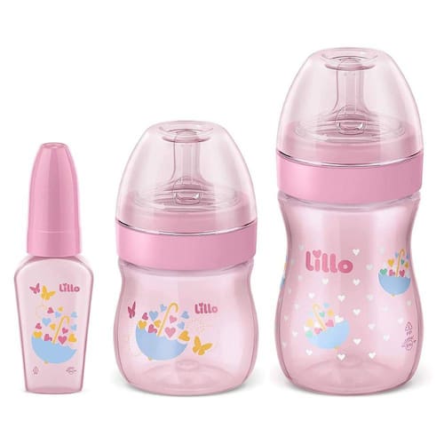 Kit de Mamadeira Primeiros Passos 50/150/240ml Rosa - Lillo Menor preço em Kit de Mamadeira Primeiros Passos 50/150/240ml Rosa - Lillo