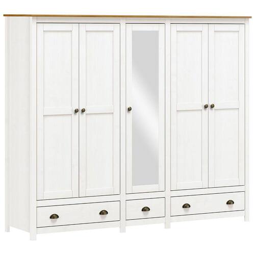 Menor preço em Guarda-Roupa de Casal em Madeira Maciça 05 Portas 03 Gavetas Topázio Branco/Carvalho Finestra