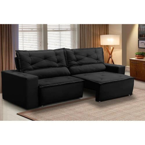 Sofá Retrátil e Reclinável 2 lugares com Molas 1,50m Livia Suede Preto Adonai Estofados Menor preço em Sofá Retrátil e Reclinável 2 lugares com Molas 1,50m Livia Suede Preto Adonai Estofados