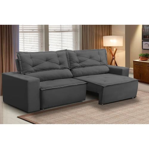 Sofá Retrátil e Reclinável 3 lugares com Molas 2,00m Livia Suede Cinza Adonai Estofados - Cinza