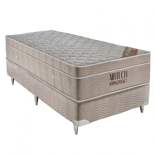 Conjunto Cama Box Colchão Airtech Spring Pocket Solteirão Ortobom Branco/Bege Menor preço em Conjunto Cama Box Colchão Airtech Spring Pocket Solteirão Ortobom Branco/Bege