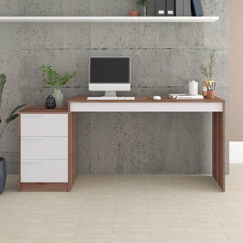 Mesa de Computador 3 Gavetas Office BRV Móveis Castanho/Branco Menor preço em Mesa de Computador 3 Gavetas Office BRV Móveis Castanho/Branco