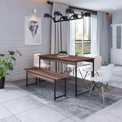 Conjunto Mesa de Jantar com 1 Banco Estilo Industrial Active Yescasa Nogal