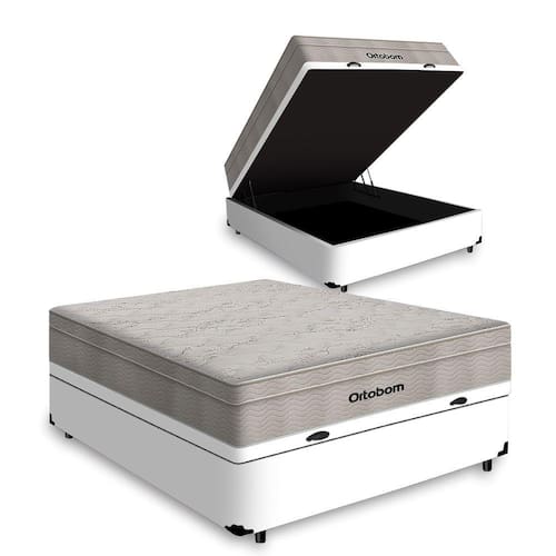 Cama Box Baú Viúva + Colchão De Molas Ensacadas - Ortobom - AirTech SpringPocket 128x188x72cm Menor preço em Cama Box Baú Viúva + Colchão De Molas Ensacadas - Ortobom - AirTech SpringPocket 128x188x72cm