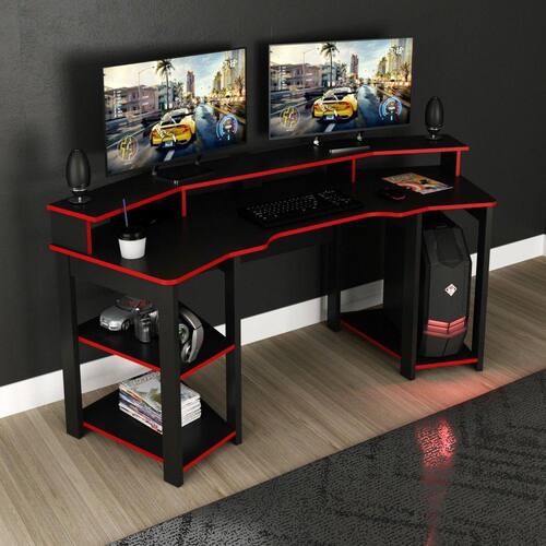 Mesa Gamer Me4167 Tecno Mobili Preto/Vermelho