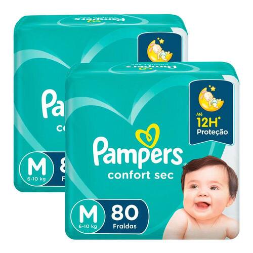 Kit de Fralda Pampers Confort Sec Pacote Giga Tamanho M 160 Unidades Menor preço em Kit de Fralda Pampers Confort Sec Pacote Giga Tamanho M 160 Unidades