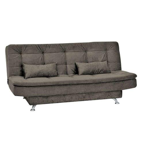 sofácama casal 3 lugares salomé suede amassado com 2 almofadas cinza