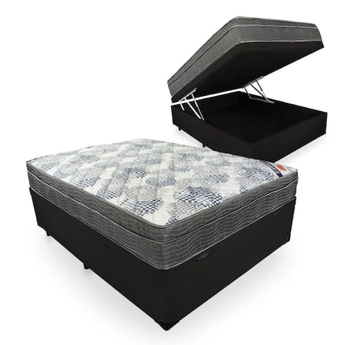 Cama Box Com Baú Casal + Colchão De Molas Ensacadas - Ortobom - ISO SuperPocket 138cm - Preto