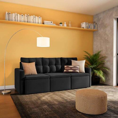 Sofá 3 lugares retrátil kisumu suede grafite Ponto