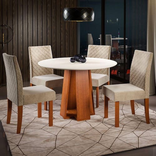 Menor preço em Conjunto Sala de Jantar 1 Mesa Redonda 100cm com 4 Cadeiras Beatriz Espresso Móveis Cherry/Off White