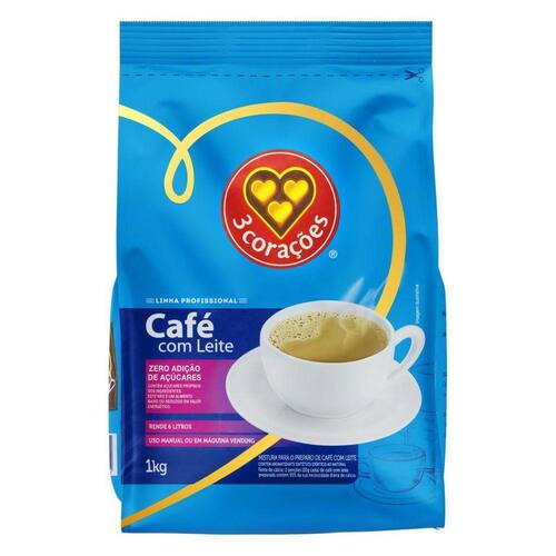 Café Com Leite Zero Açucar Em Pó Solúvel 3 Corações 1Kg Ponto Café Com Leite Zero Açucar Em Pó Solúvel 3 Corações 1Kg Ponto
