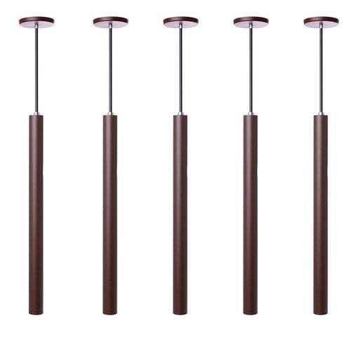 Kit 6 Pendente Luminária Tubo Marrom 40Cm Canopla 6Cm Ponto