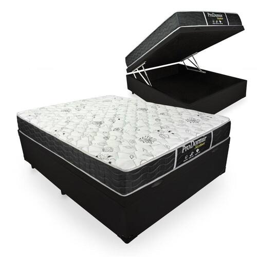 Menor preço em Cama Box Com Baú Casal + Colchão De Molas - Probel - Prodormir Sleep Black 138x188x64cm