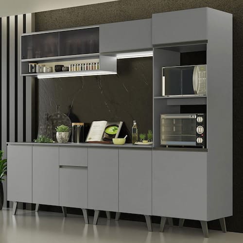 Armário de Cozinha Completa 260cm Cinza Nice Madesa 07