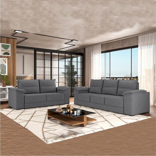 Conjunto de Sofá 2 e 3 Lugares Texas Suede Cinza