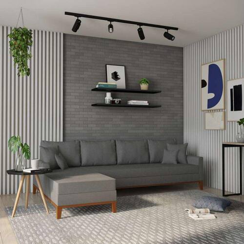 sofá 4 lugares trinidad com chaise esquerdo linho cinza Ponto