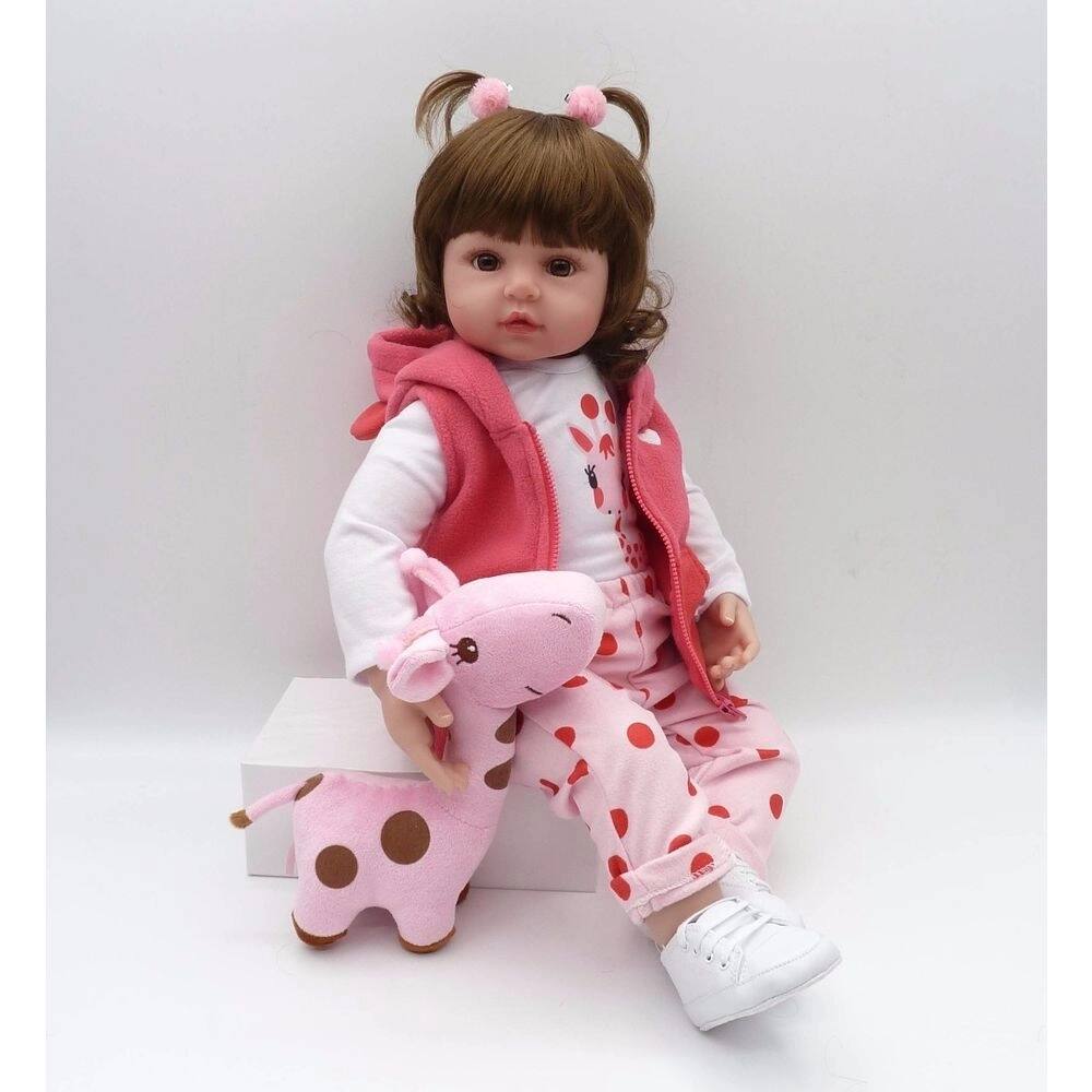 Boneca Bebê Reborn Realista de Silicone NPK 48cm e Girafinha - USA