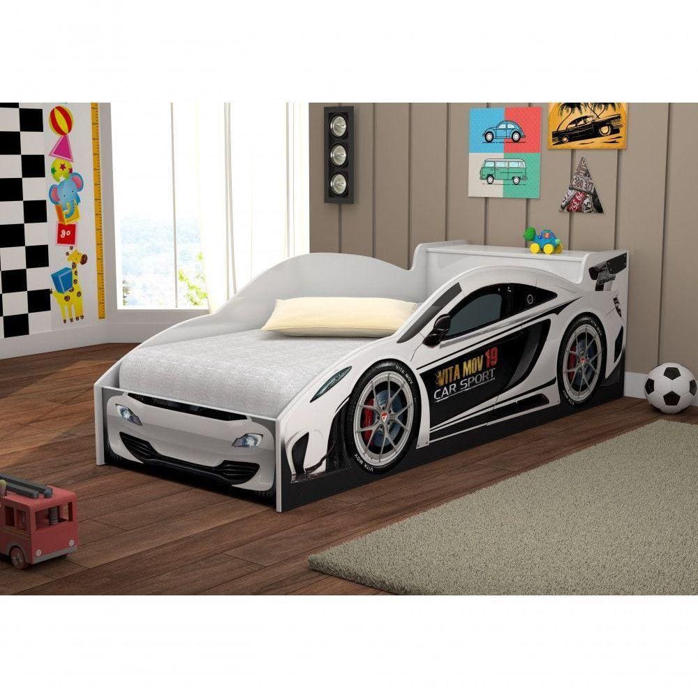 Mini Cama Infantil Carro de Corrida Vermelho + Colchão e Protetor