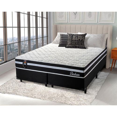 Conjunto Cama Box King Size Durham 193x203x60 Preto/Branco c/ Molas Ensacadas Menor preço em Conjunto Cama Box King Size Durham 193x203x60 Preto/Branco c/ Molas Ensacadas
