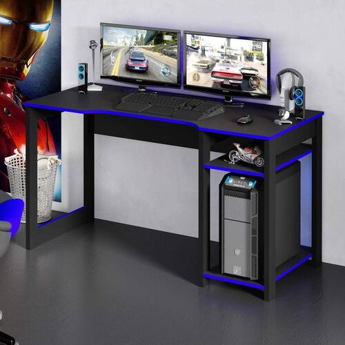 Mesa Gamer Escrivaninha Cyber Espresso Móveis Preto/Azul Menor preço em Mesa Gamer Escrivaninha Cyber Espresso Móveis Preto/Azul