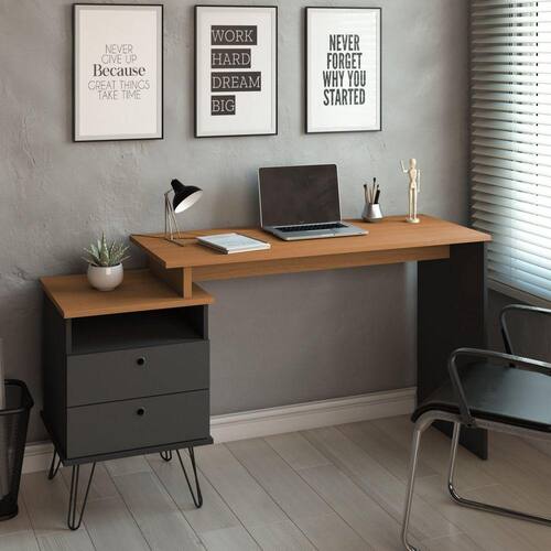 Escrivaninha com Pés de Metal Estilo Industrial Plus Artany - com Regulagem de Tamanho Freijó/Preto Menor preço em Escrivaninha com Pés de Metal Estilo Industrial Plus Artany - com Regulagem de Tamanho Freijó/Preto